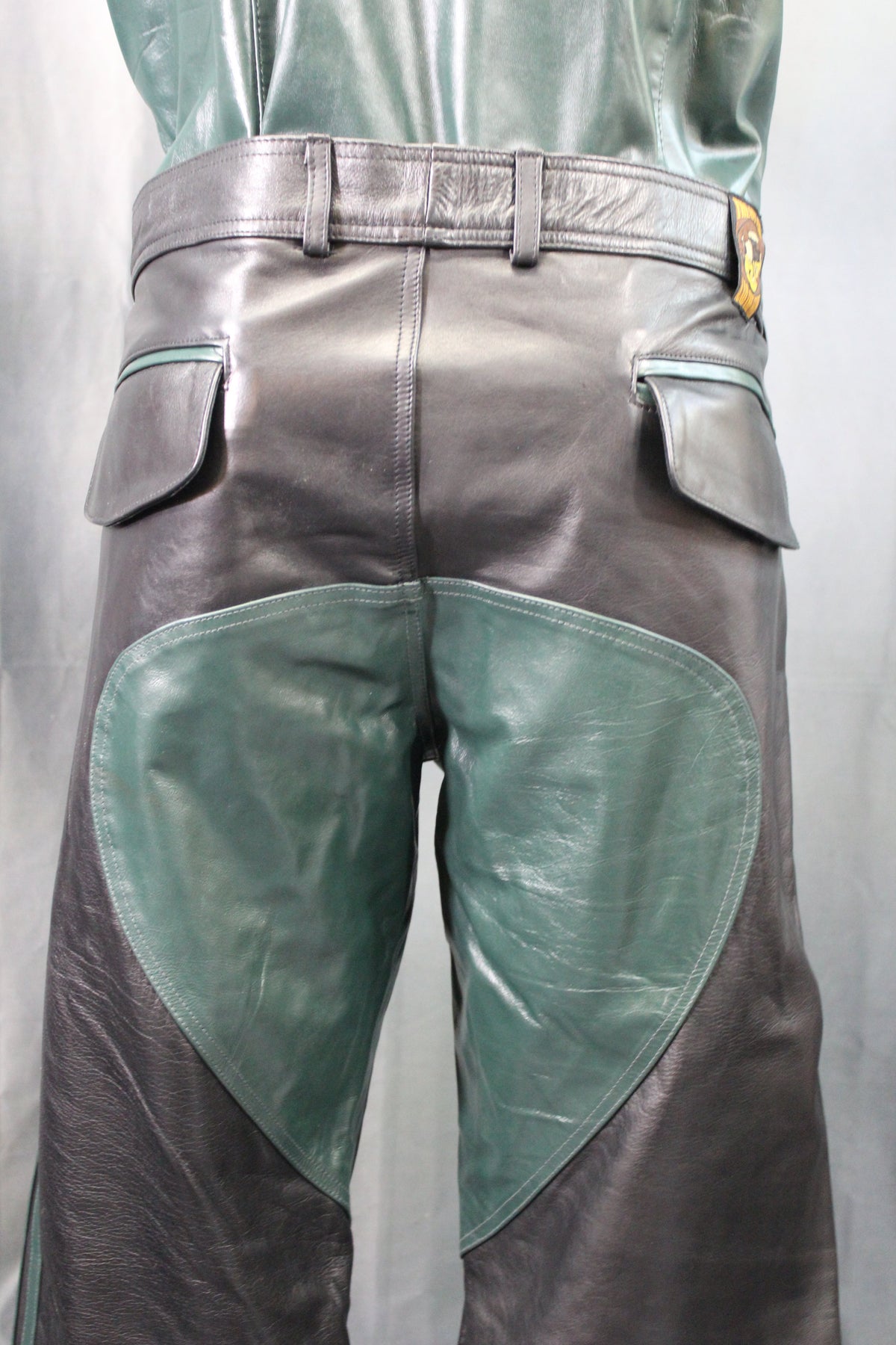 The Otter and The Fox Leather Formal Pants in Black with Hunter Green Highlights - view 5