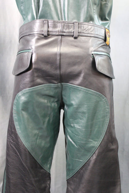 The Otter and The Fox Leather Formal Pants in Black with Hunter Green Highlights - view 5