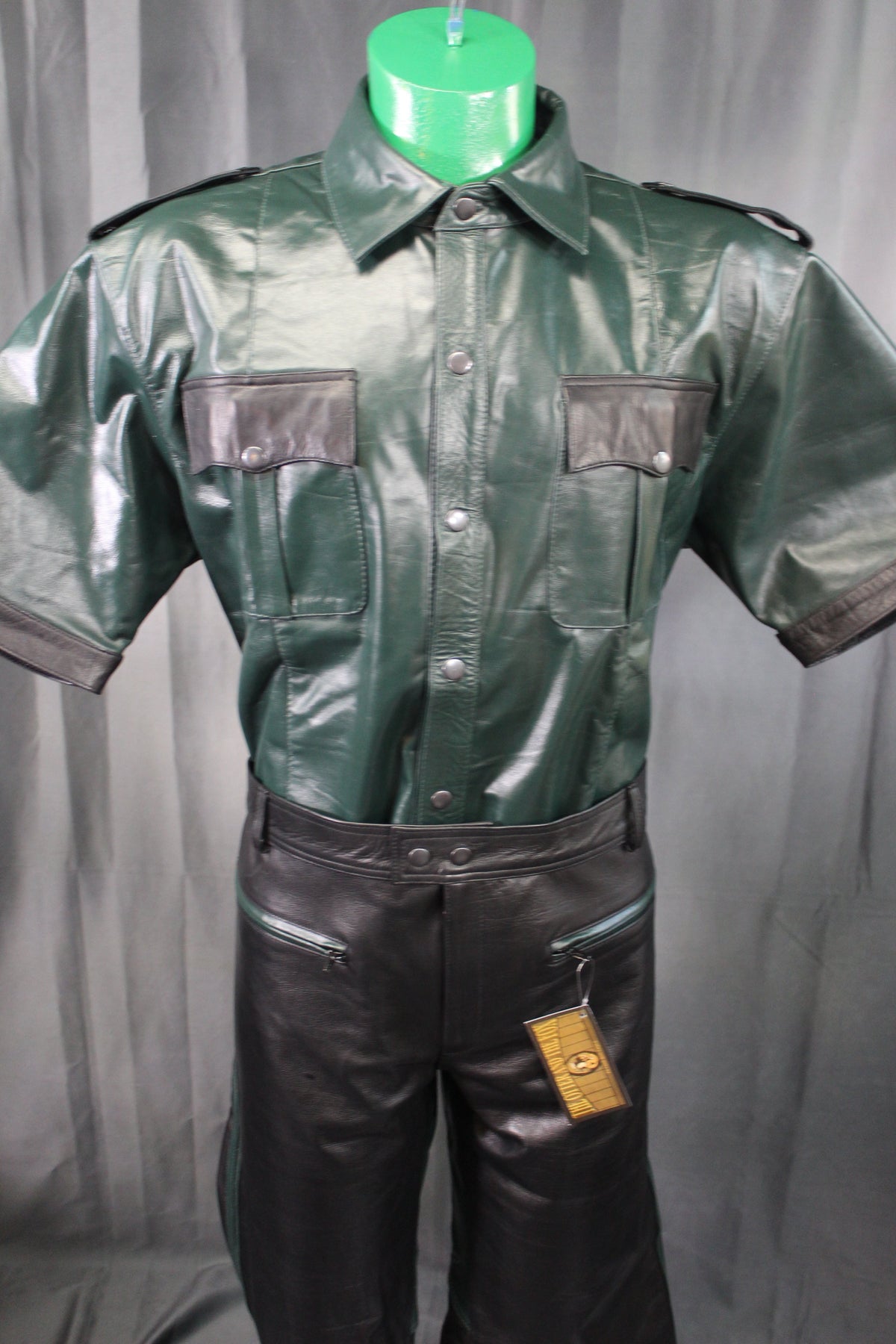 OnF Leather Shirts in Hunter Green with Black Highlights - view 2