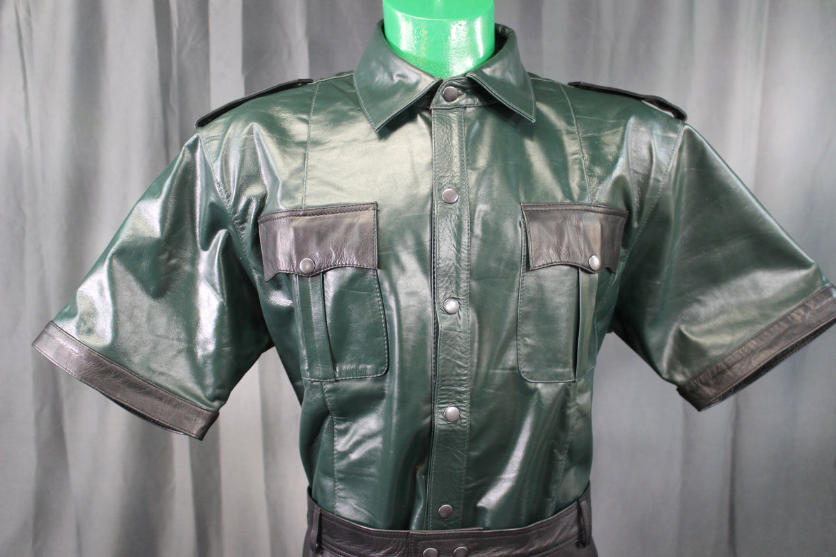 OnF Leather Shirts in Hunter Green with Black Highlights - view 3