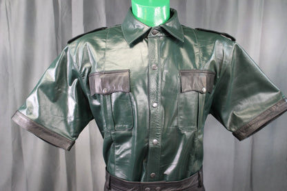 OnF Leather Shirts in Hunter Green with Black Highlights - view 3