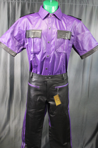 OnF Leather Shirts in Purple with Black Highlights - view 3