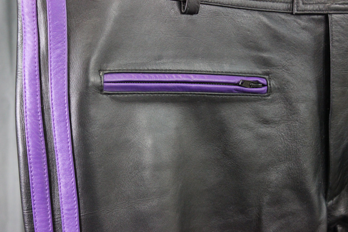 The Otter and The Fox Leather Formal Pants in Black with Purple Highlights - view 4