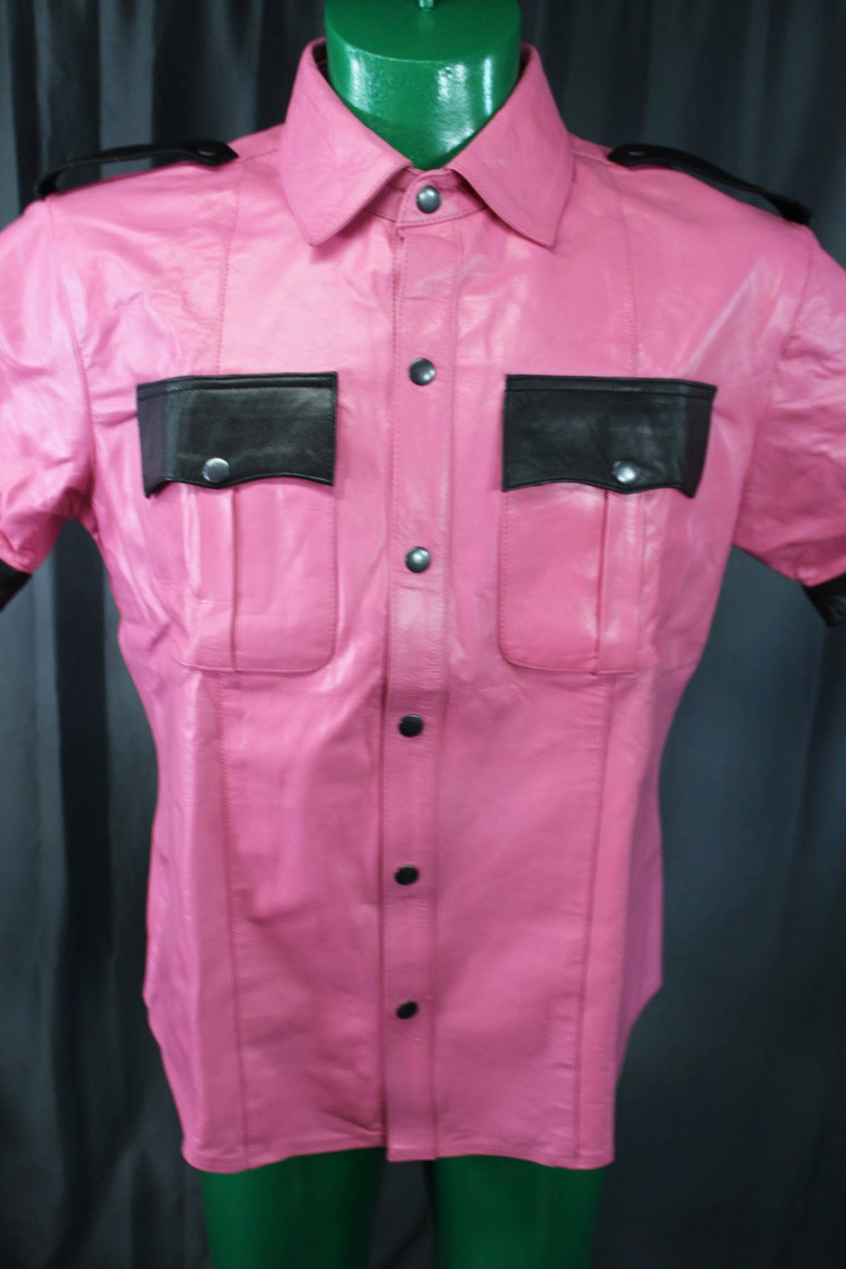 OnF Leather Shirts in Pink with Black Highlights - front view