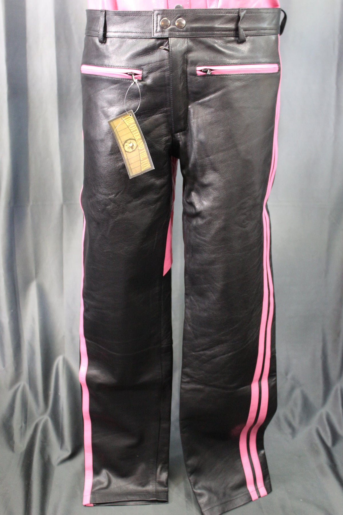 The Otter and The Fox Leather Formal Pants in Black with Pink Highlights - front view
