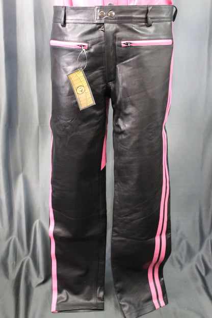 The Otter and The Fox Leather Formal Pants in Black with Pink Highlights - front view