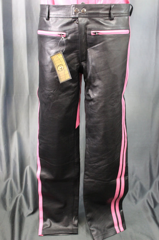 The Otter and The Fox Leather Formal Pants in Black with Pink Highlights - front view