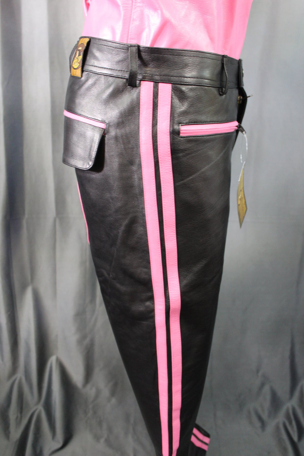 The Otter and The Fox Leather Formal Pants in Black with Pink Highlights - view 2