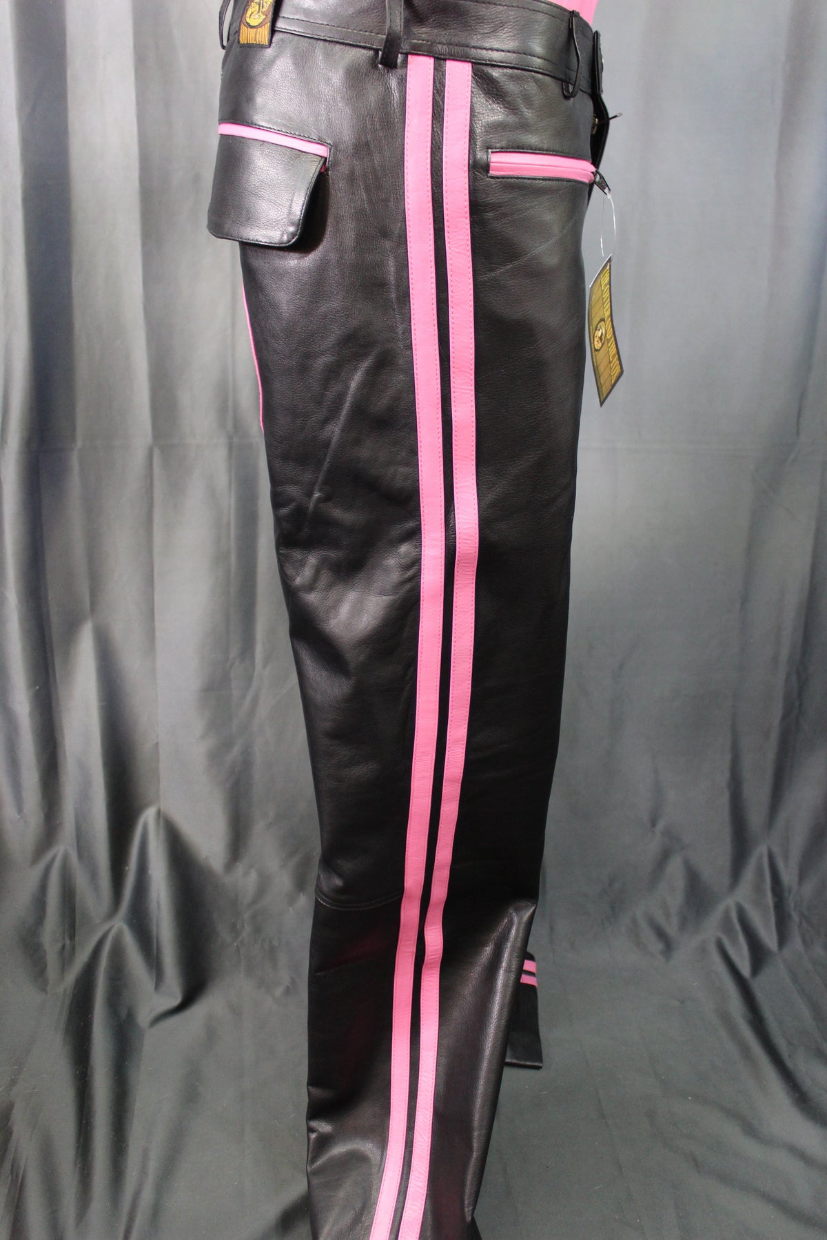 The Otter and The Fox Leather Formal Pants in Black with Pink Highlights - view 3