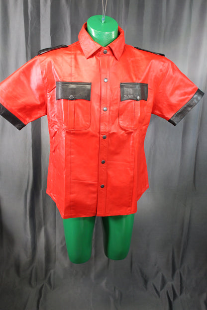 OnF Leather Shirts in Red with Black Highlights - front view