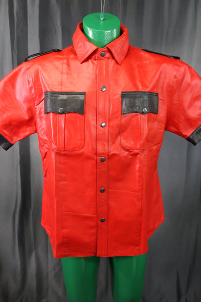 OnF Leather Shirts in Red with Black Highlights - view 3