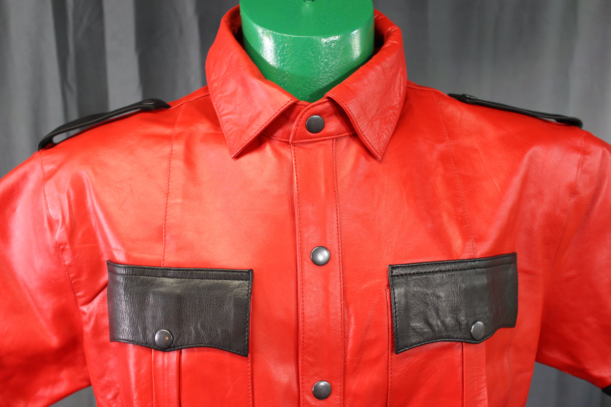 OnF Leather Shirts in Red with Black Highlights - view 4