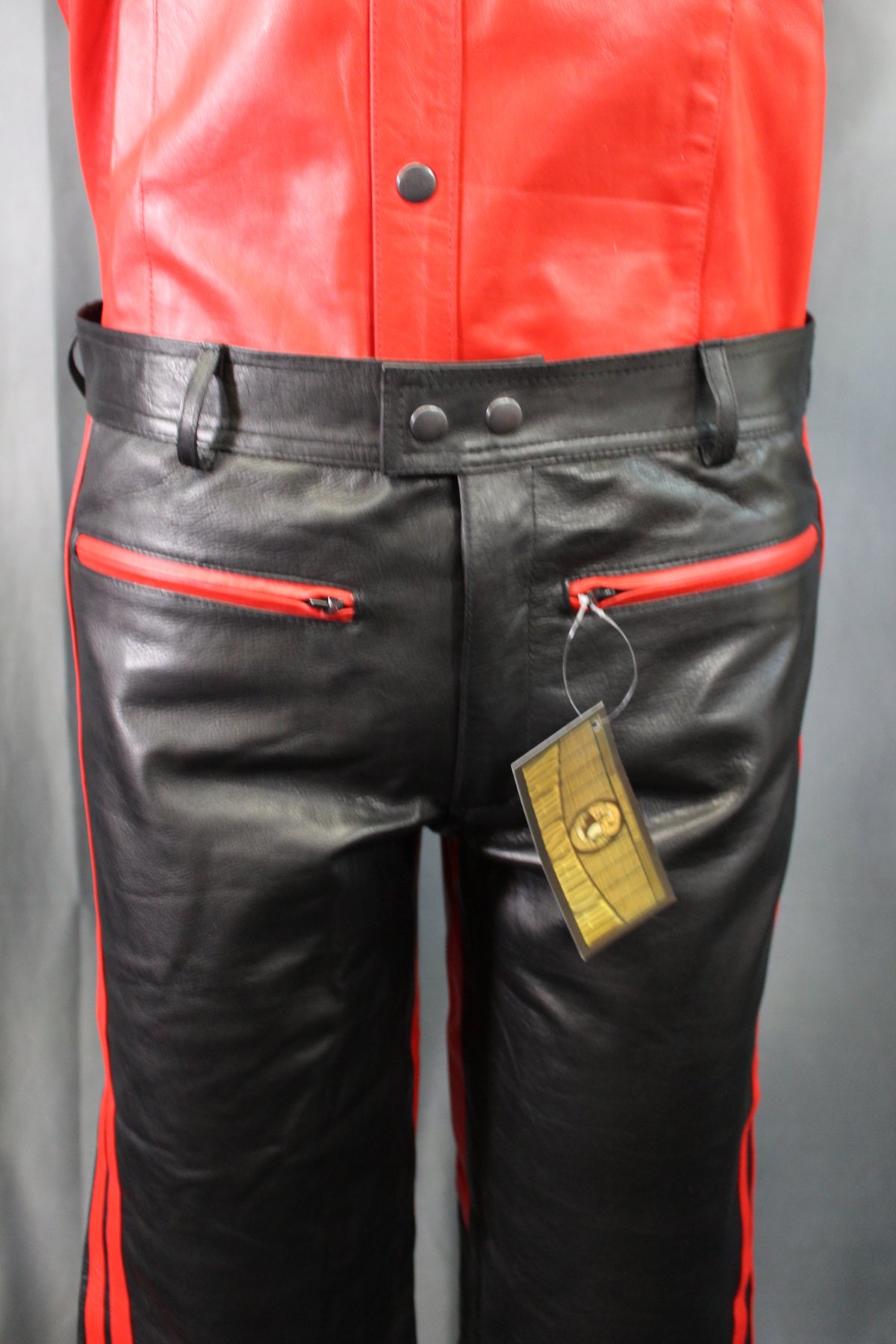 The Otter and The Fox Leather Formal Pants in Black with Red Highlights - front view