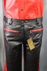 The Otter and The Fox Leather Formal Pants in Black with Red Highlights - front view