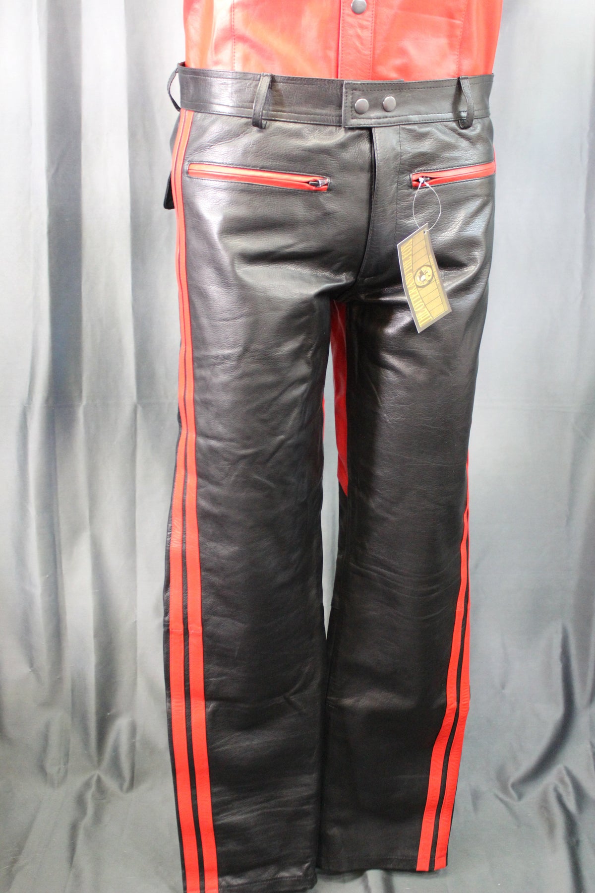 The Otter and The Fox Leather Formal Pants in Black with Red Highlights - view 2