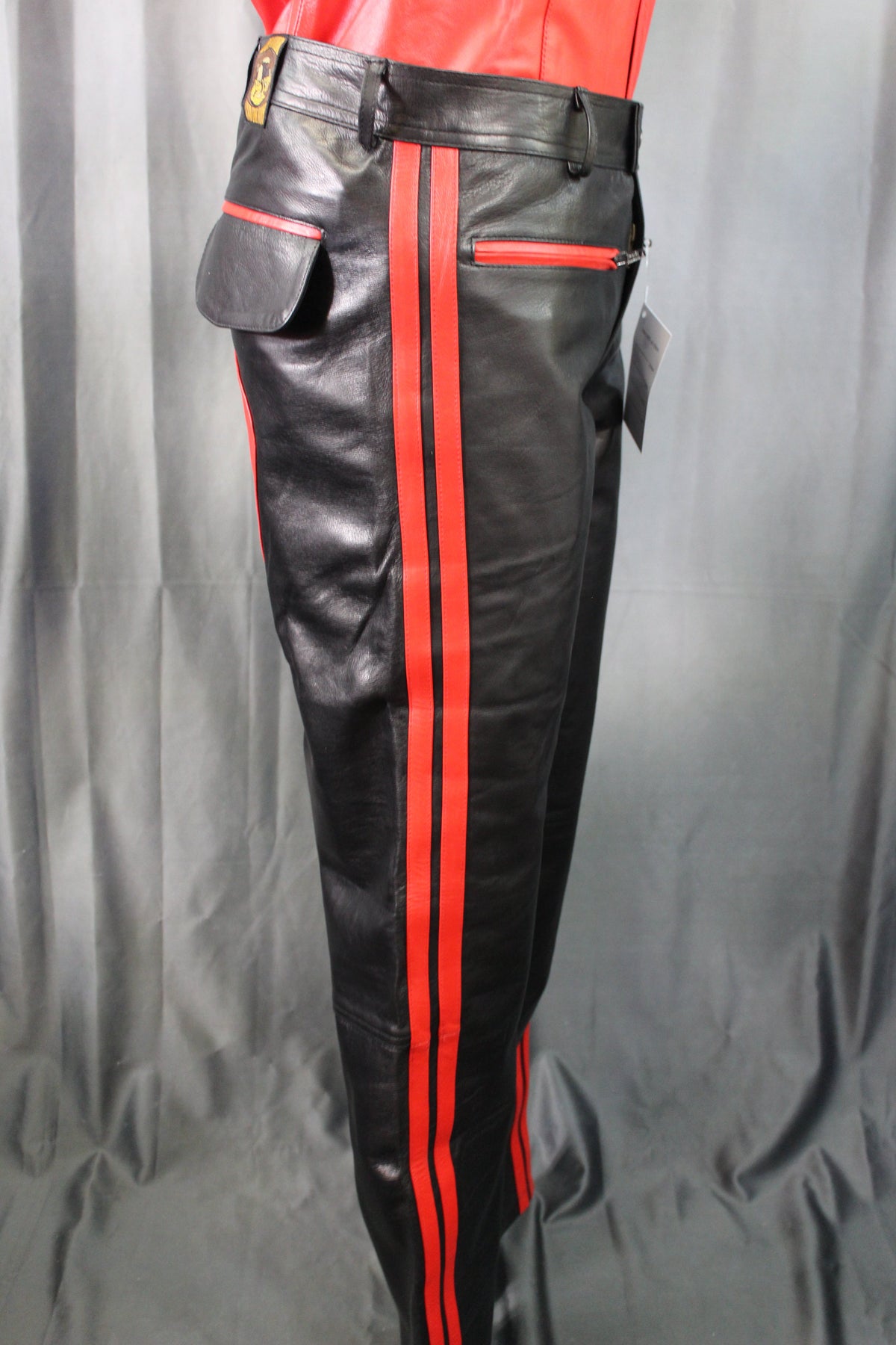 The Otter and The Fox Leather Formal Pants in Black with Red Highlights - view 3
