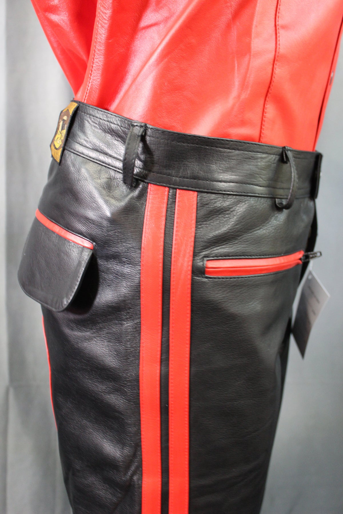 The Otter and The Fox Leather Formal Pants in Black with Red Highlights - view 4