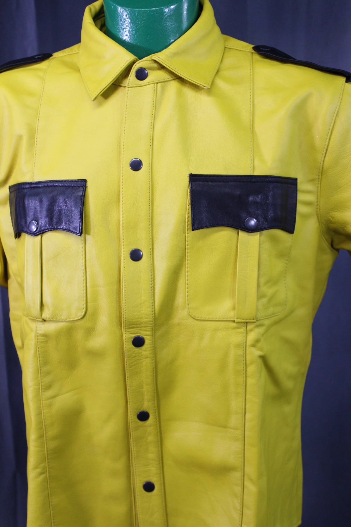 OnF Leather Shirts in Yellow with Black Highlights - front view