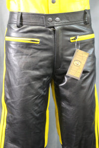 The Otter and The Fox Leather Formal Pants in Black with Yellow Highlights - front view