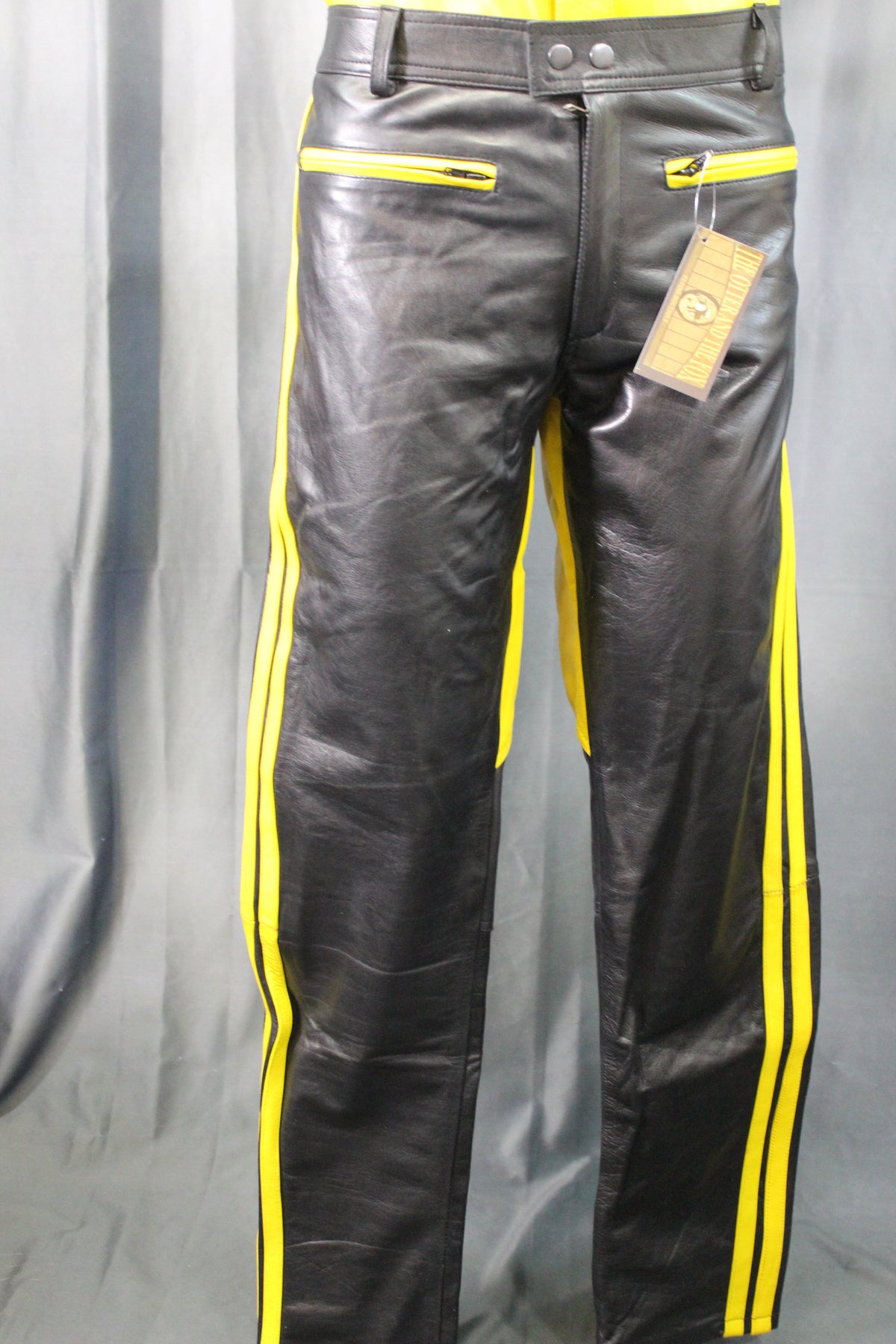 The Otter and The Fox Leather Formal Pants in Black with Yellow Highlights - view 2