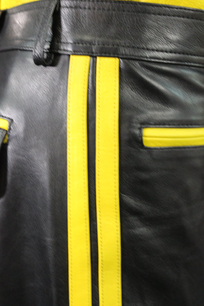 The Otter and The Fox Leather Formal Pants in Black with Yellow Highlights - view 3