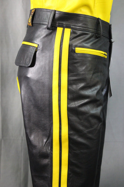 The Otter and The Fox Leather Formal Pants in Black with Yellow Highlights - view 4