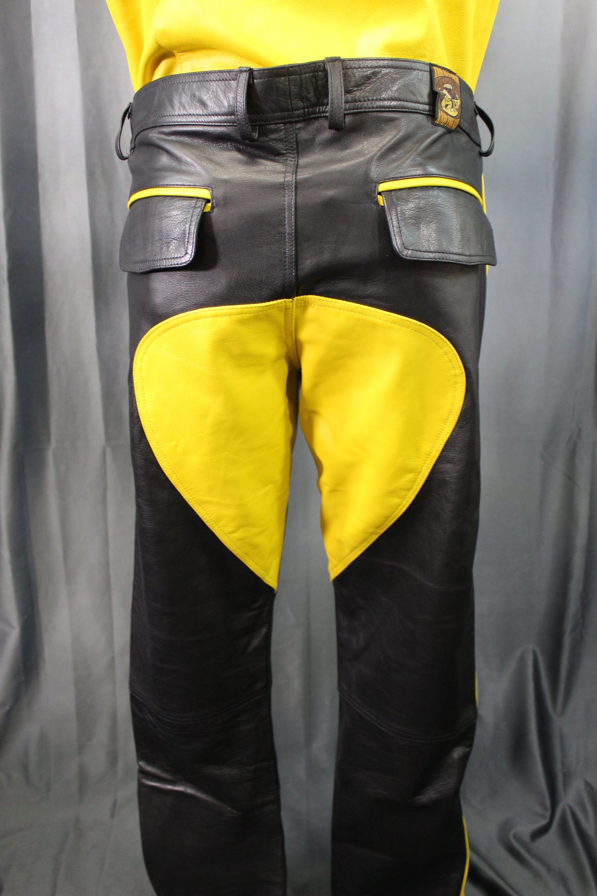 The Otter and The Fox Leather Formal Pants in Black with Yellow Highlights - view 5