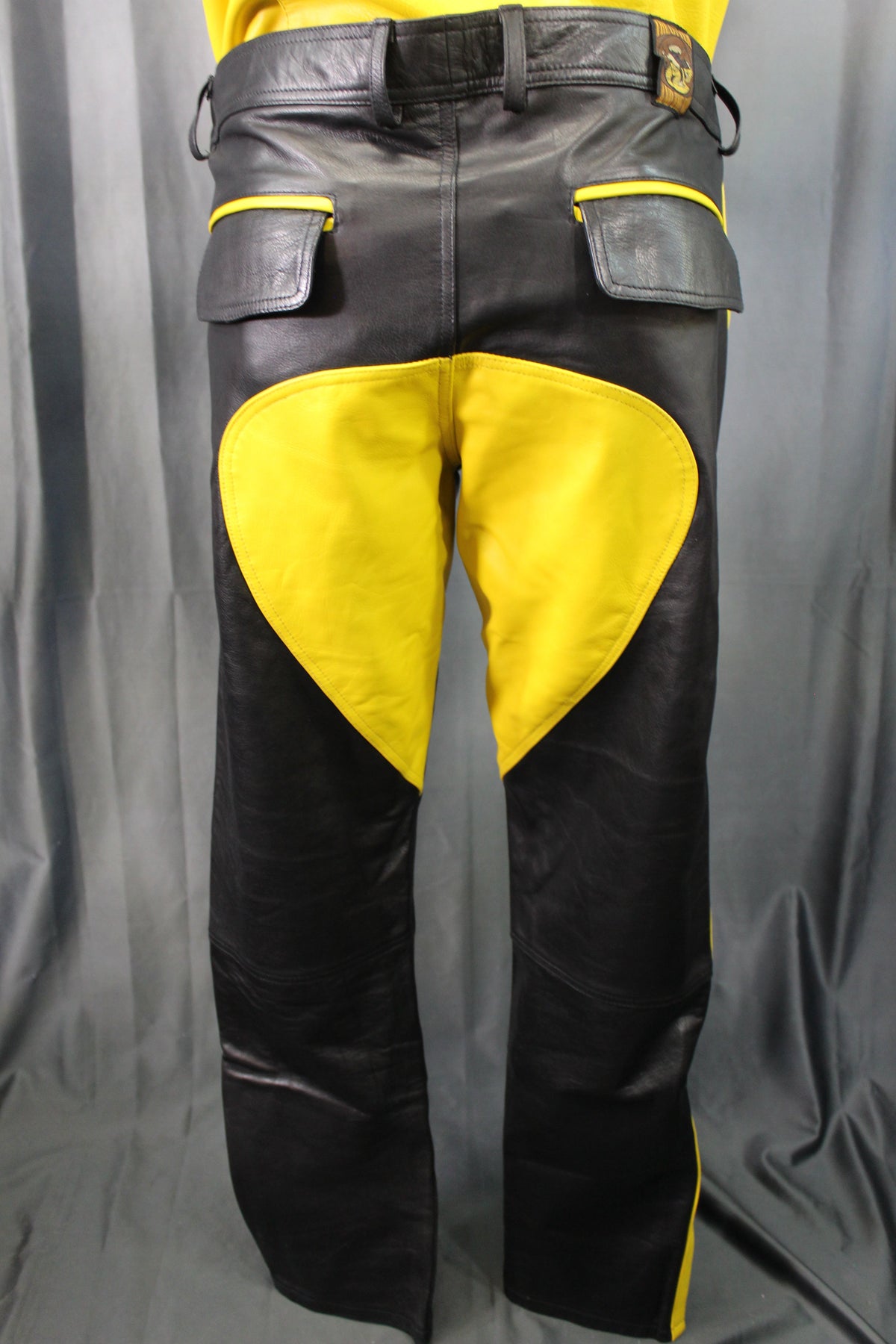 The Otter and The Fox Leather Formal Pants in Black with Yellow Highlights - view 6