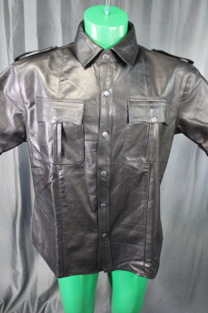 OnF Leather Shirts in Classic Black - front view