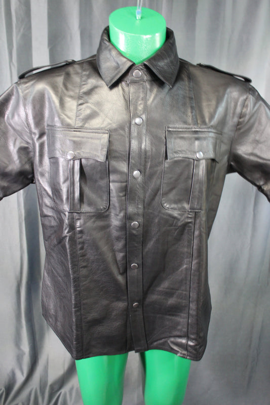 OnF Leather Shirts in Classic Black - front view