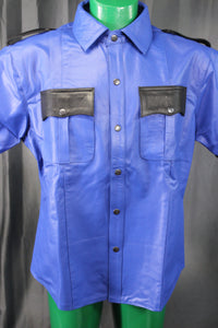 OnF Leather Shirts in Blue with Black Highlights - front view