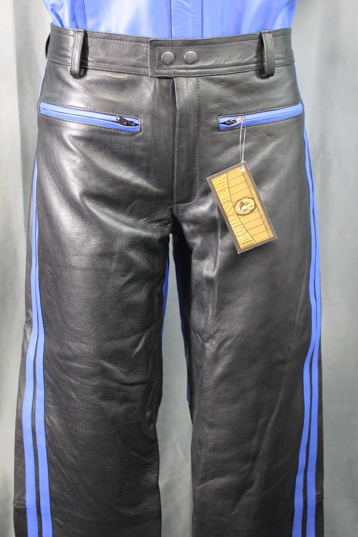 The Otter and The Fox Leather Formal Pants in Black with Blue Highlights - view 2