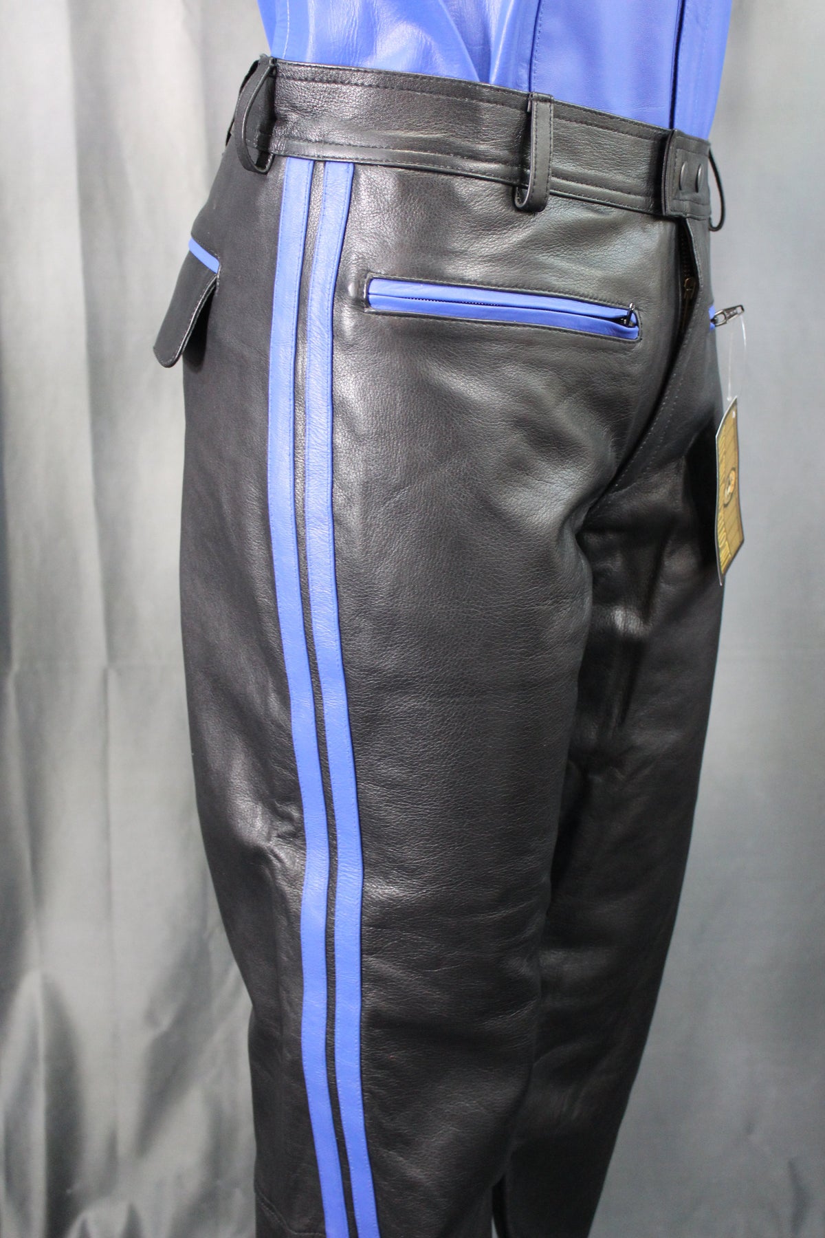 The Otter and The Fox Leather Formal Pants in Black with Blue Highlights - view 3