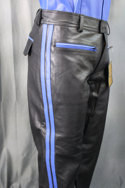 The Otter and The Fox Leather Formal Pants in Black with Blue Highlights - view 3