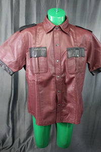 OnF Leather Shirts in Burgundy with Black Highlights - front view