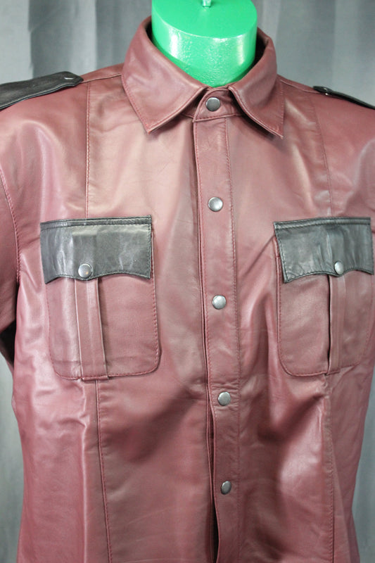 OnF Leather Shirts in Burgundy with Black Highlights - view 2
