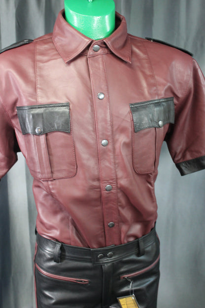 OnF Leather Shirts in Burgundy with Black Highlights - view 5