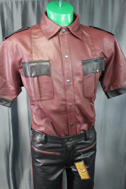OnF Leather Shirts in Burgundy with Black Highlights - view 6