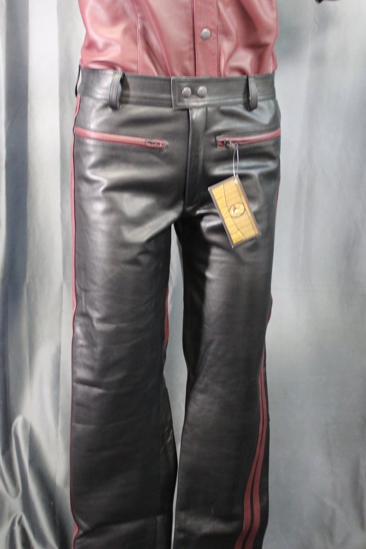 The Otter and The Fox Leather Formal Pants in Black with Burgundy Highlights - front view