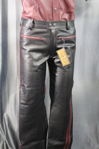 The Otter and The Fox Leather Formal Pants in Black with Burgundy Highlights - front view