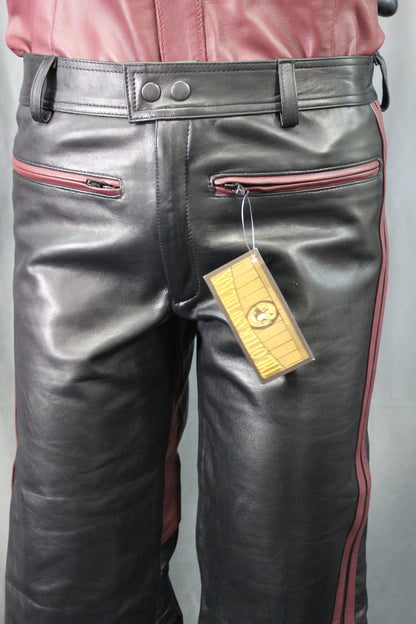 The Otter and The Fox Leather Formal Pants in Black with Burgundy Highlights - view 2