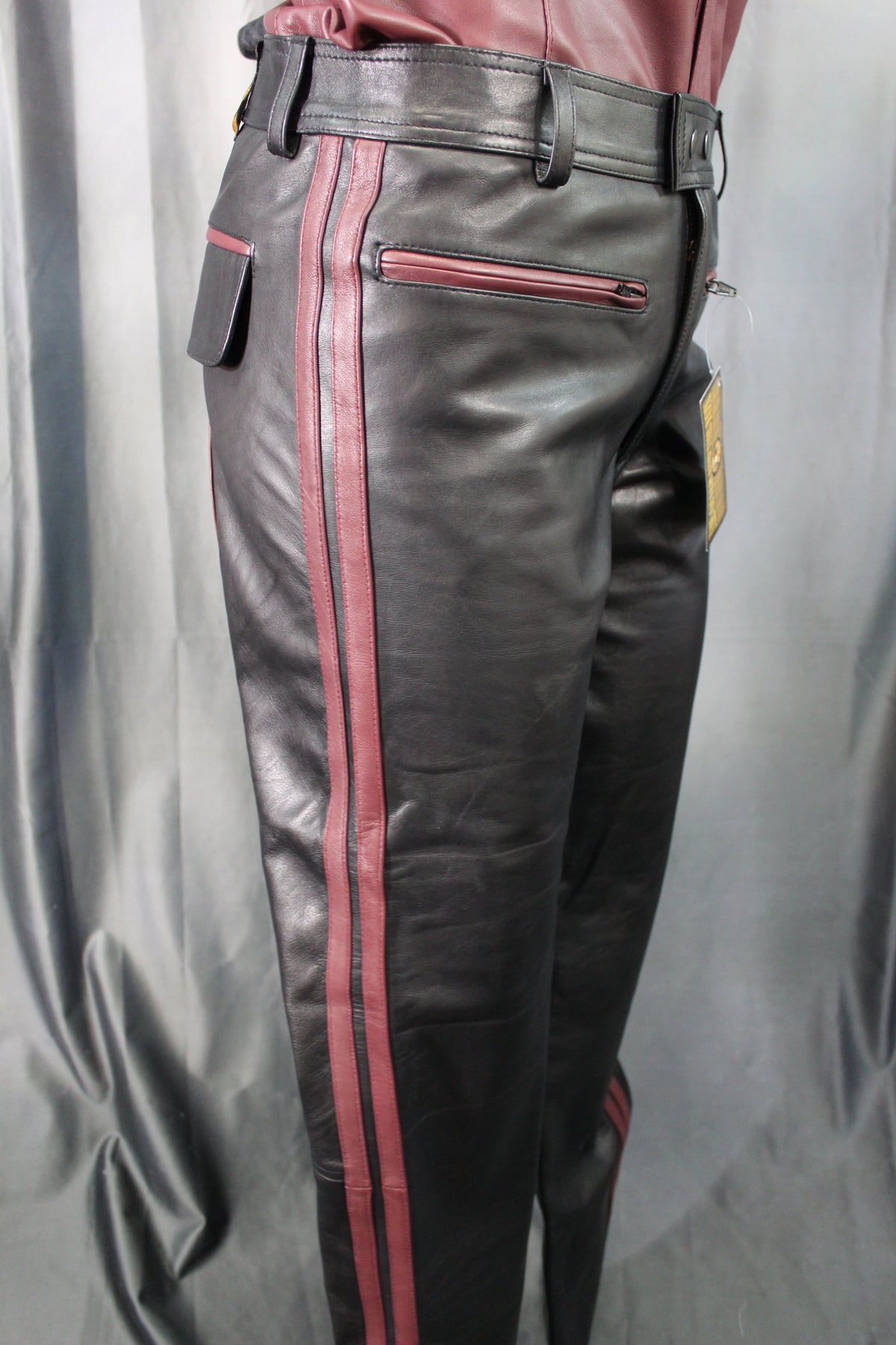 The Otter and The Fox Leather Formal Pants in Black with Burgundy Highlights - view 3