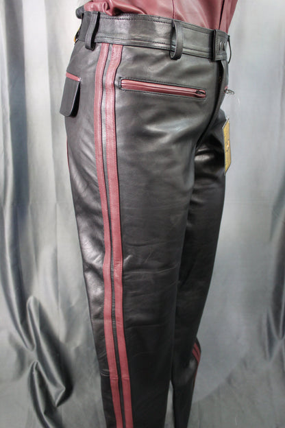 The Otter and The Fox Leather Formal Pants in Black with Burgundy Highlights - view 3