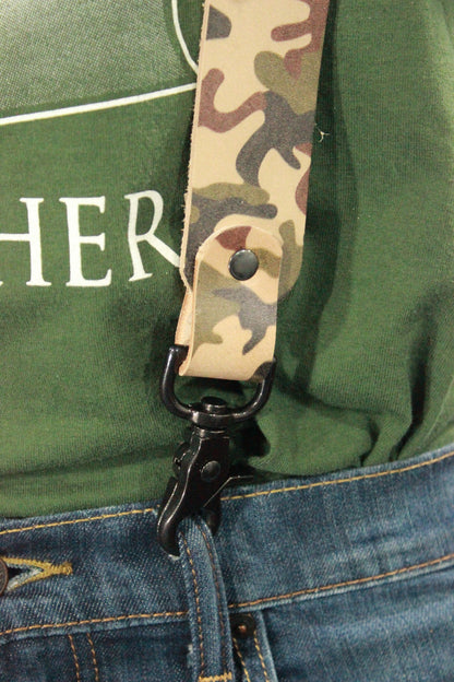 Classic Camouflage Leather Suspenders with Gunmetal Buckles - view 5