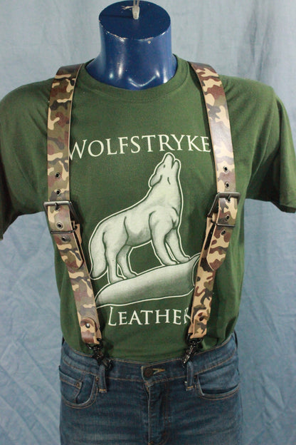 Classic Camouflage Leather Suspenders with Gunmetal Buckles - view 2