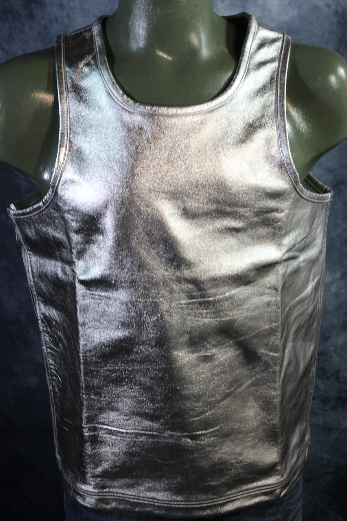 OnF Leather Tank Tops in Silver - front view