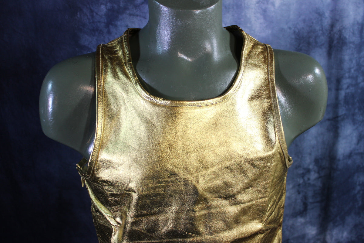 Otter and Fox Leather Tank Tops in Gold - front view