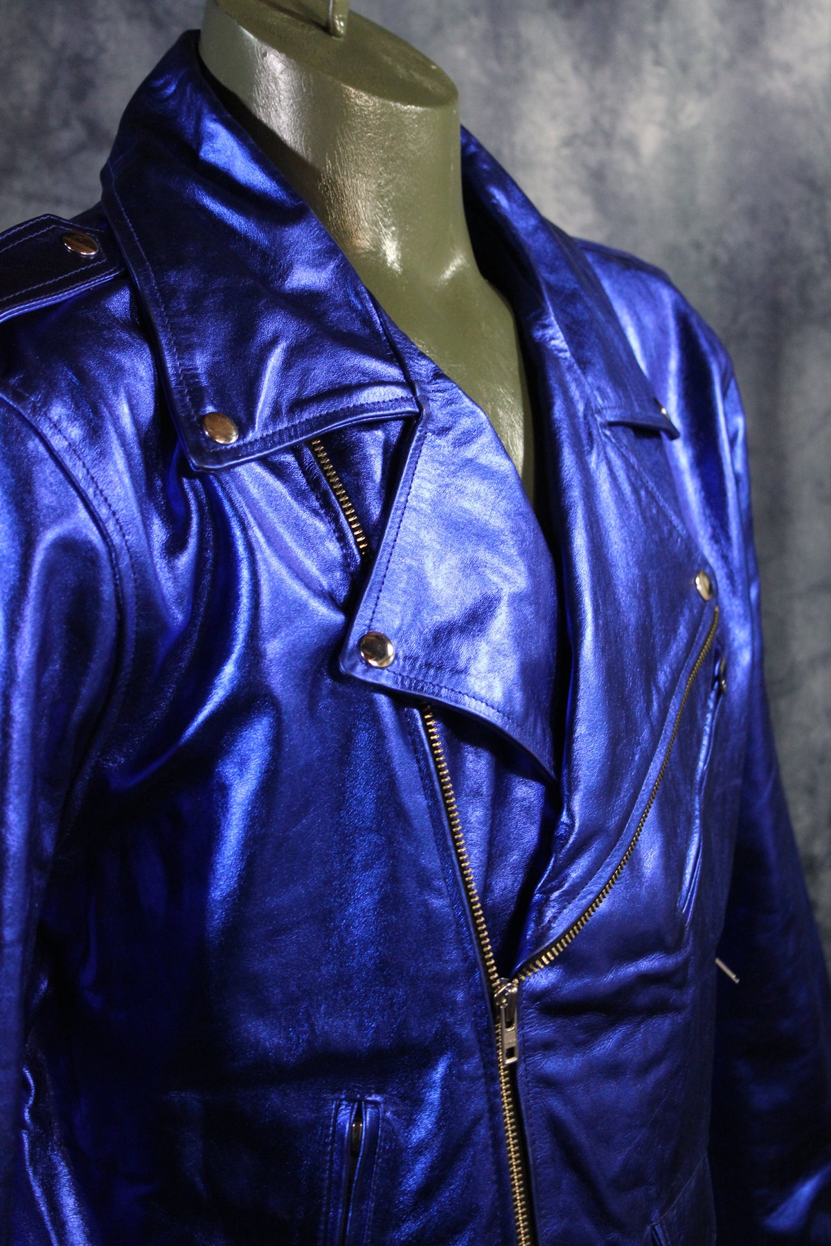 Otter and Fox Leather Biker Jackets in Blue Metallic - view 3