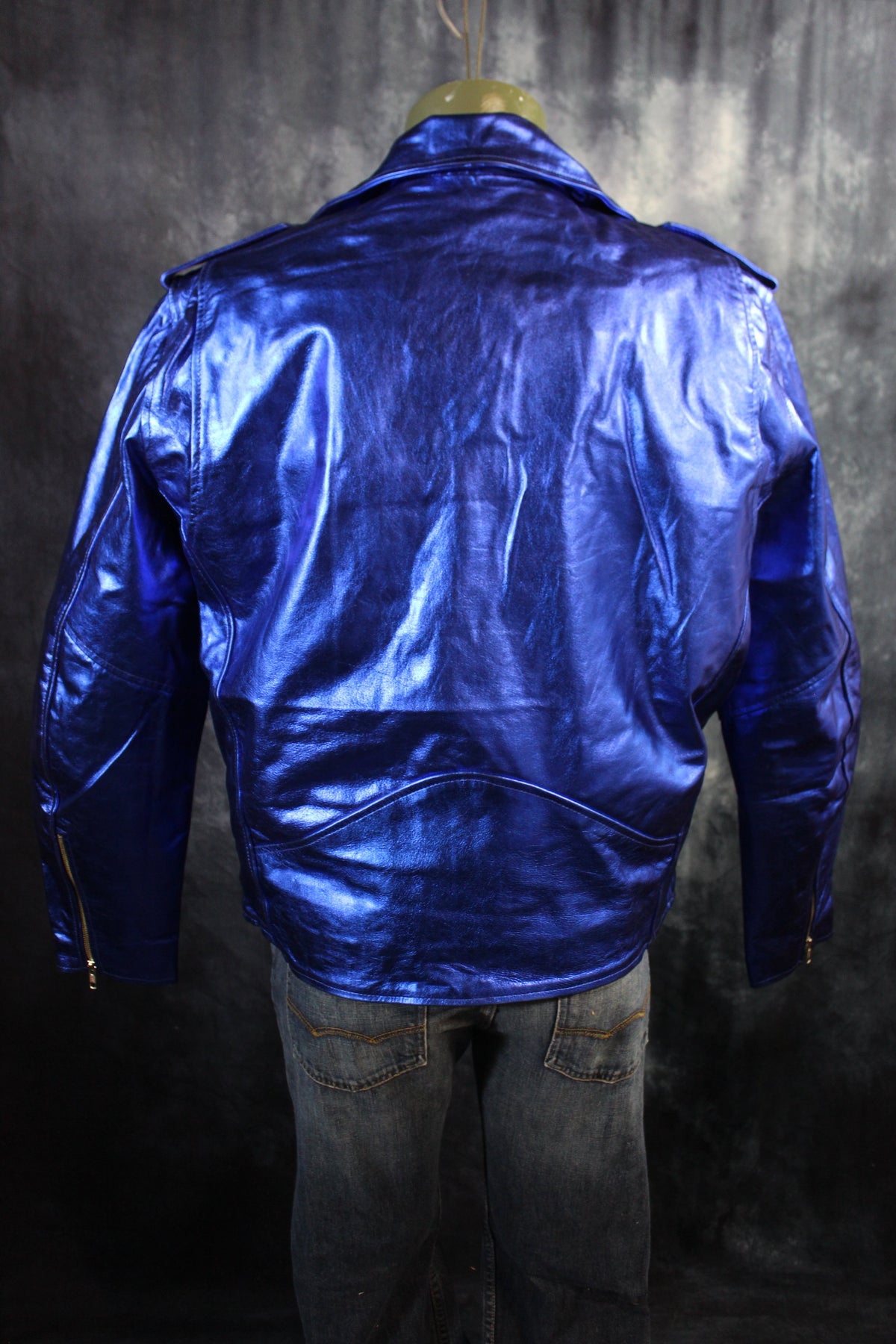 Otter and Fox Leather Biker Jackets in Blue Metallic - view 4