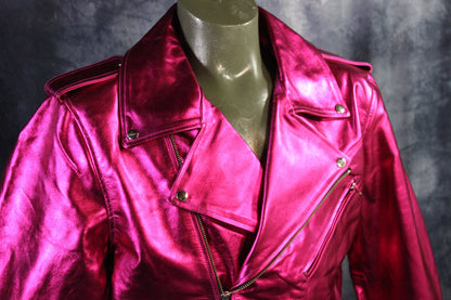 Otter and Fox Leather Biker Jackets in Pink Metallic - view 2